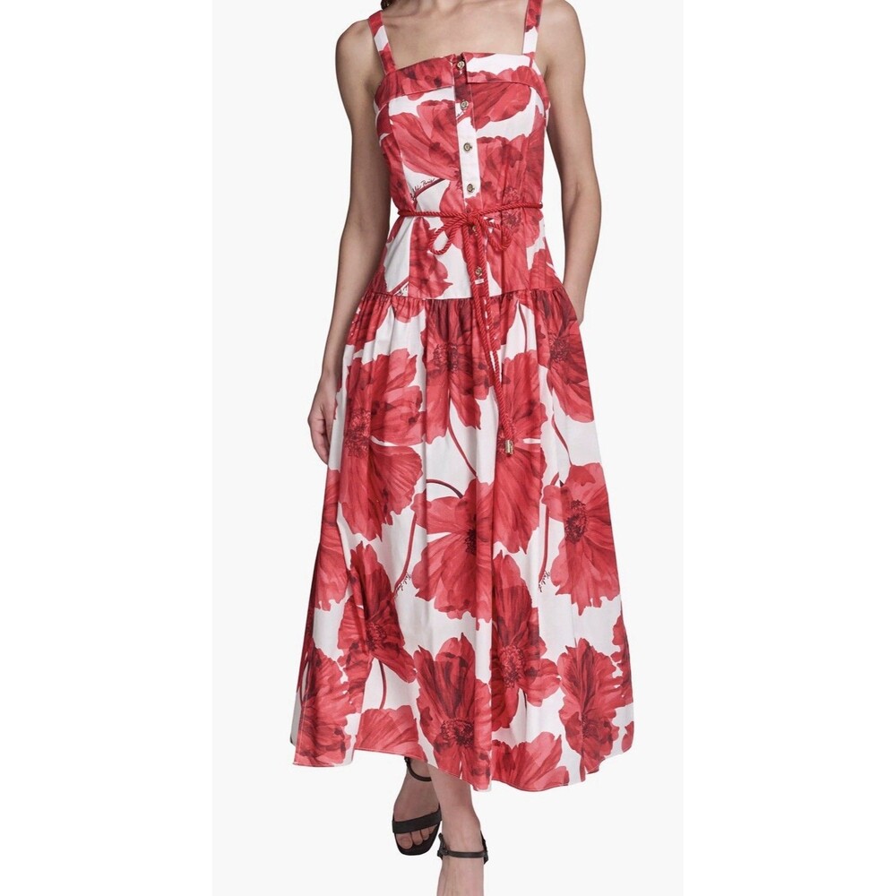 Karl Lagerfeld Floral Print Sleeveless Dress Size 6 Tomato